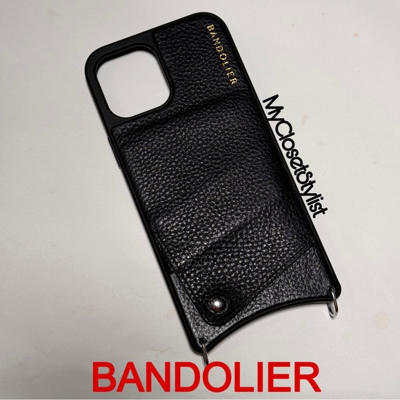 BANDOLIER Black Leather Wallet Case 12 Pro Max unisex crossbody NEW! mens women